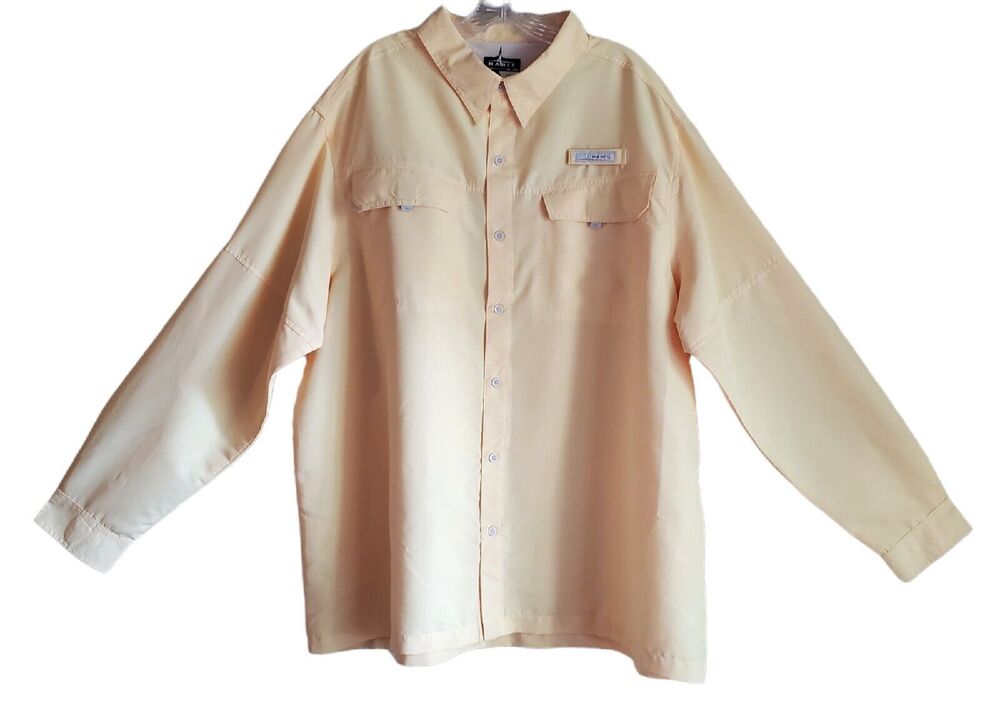 HABIT Men's 2XL Shirt UV Protection Button Up Roll Tab Long Sleeve Yellow 56"